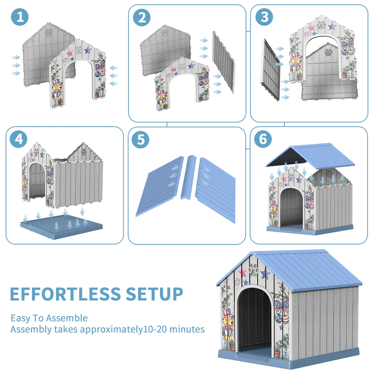 Weatherproof Plastic Outdoor Dog House With Pattern Door