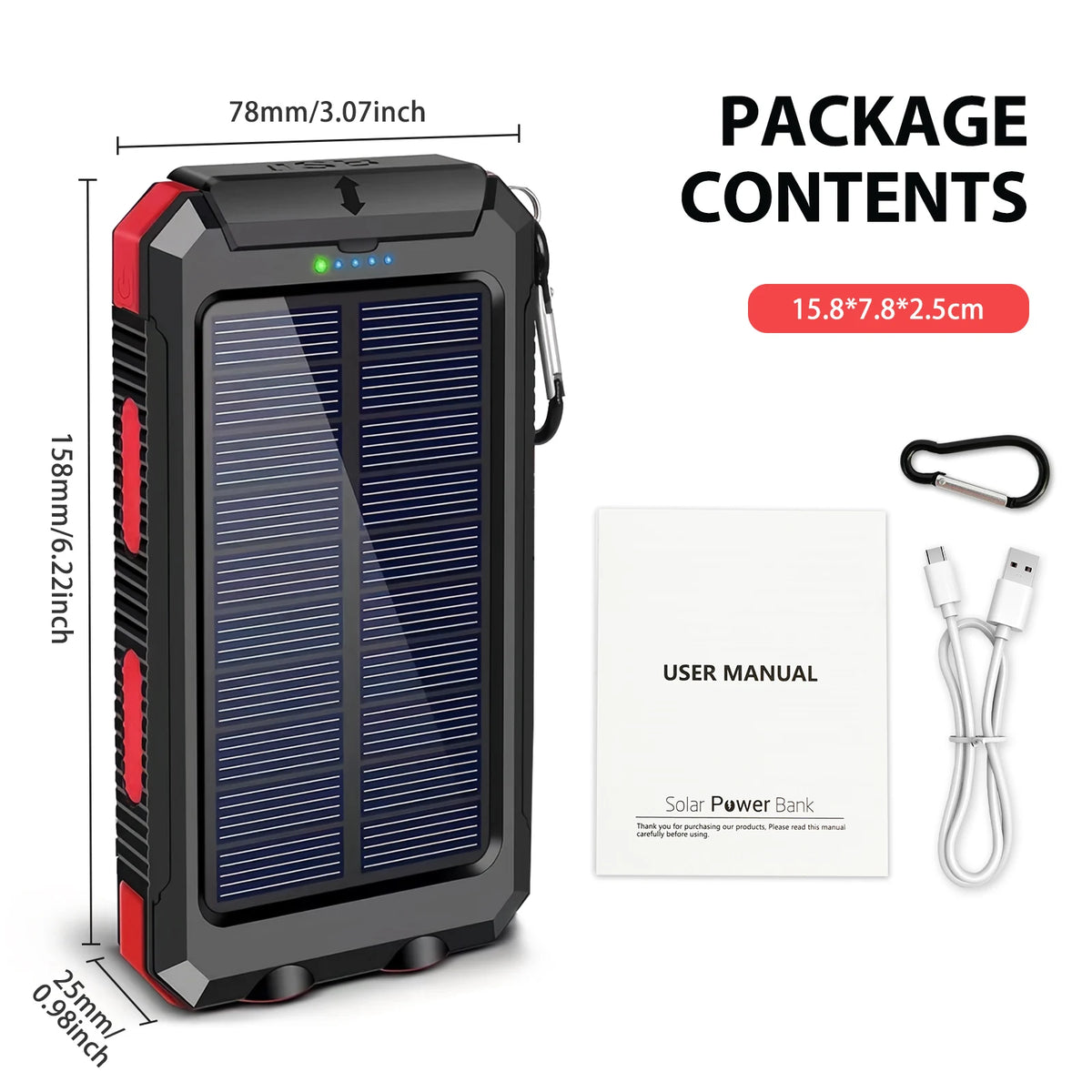 30000mAh Solar Power Bank with Flashlight Digital Display Fast Charger