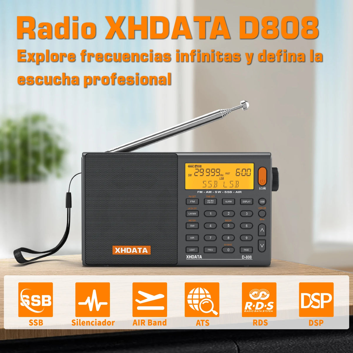 XHDATA D808 Portable Multiband AM FM MW Shortwave Radio Receiver