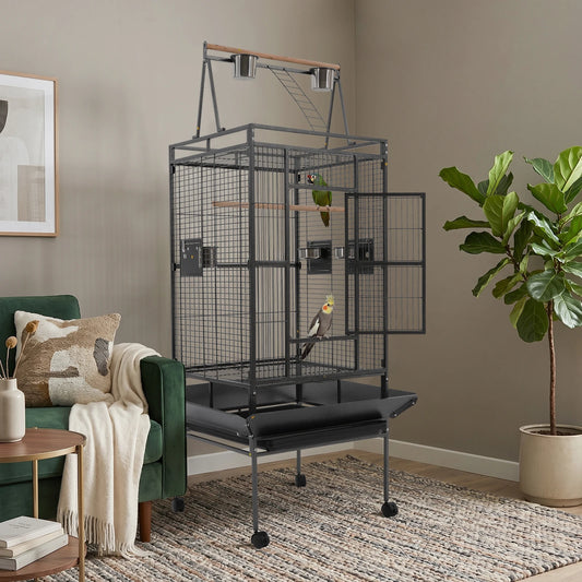 Copper Parrot Cage With Lockable Wheels And Open Playtop