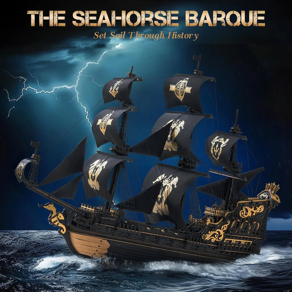 Robotime Rokr Wooden Seahouse Barque Model Building Kit