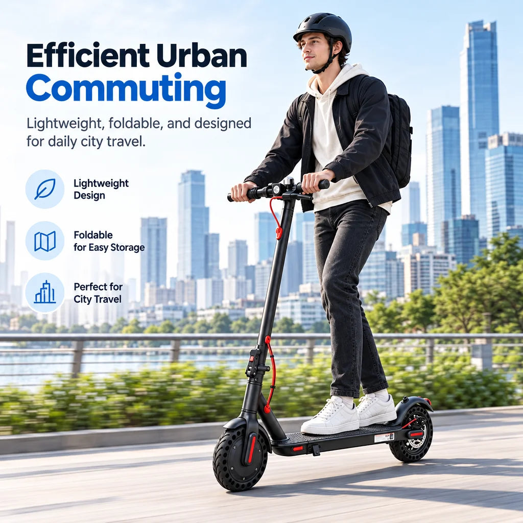 Portable Folding Electric Scooter With Solid Tires And LED Lights