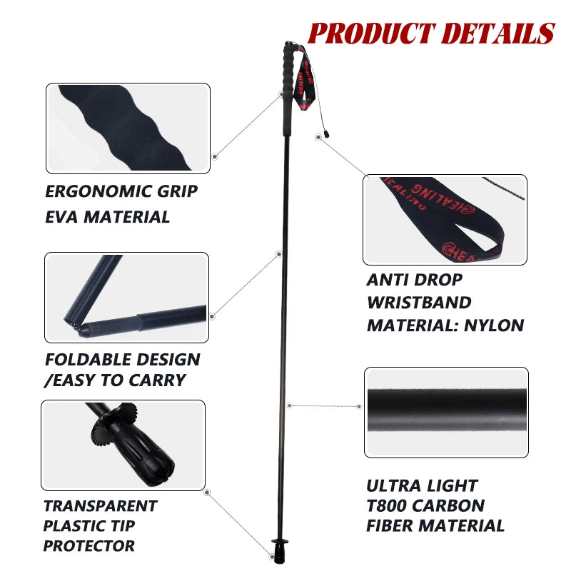 OKHEALING Carbon Fiber Foldable Trekking Poles Ultra Light Hiking Sticks