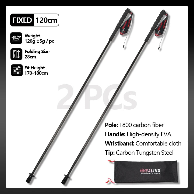 OKHEALING Carbon Fiber Foldable Trekking Poles Ultra Light Hiking Sticks