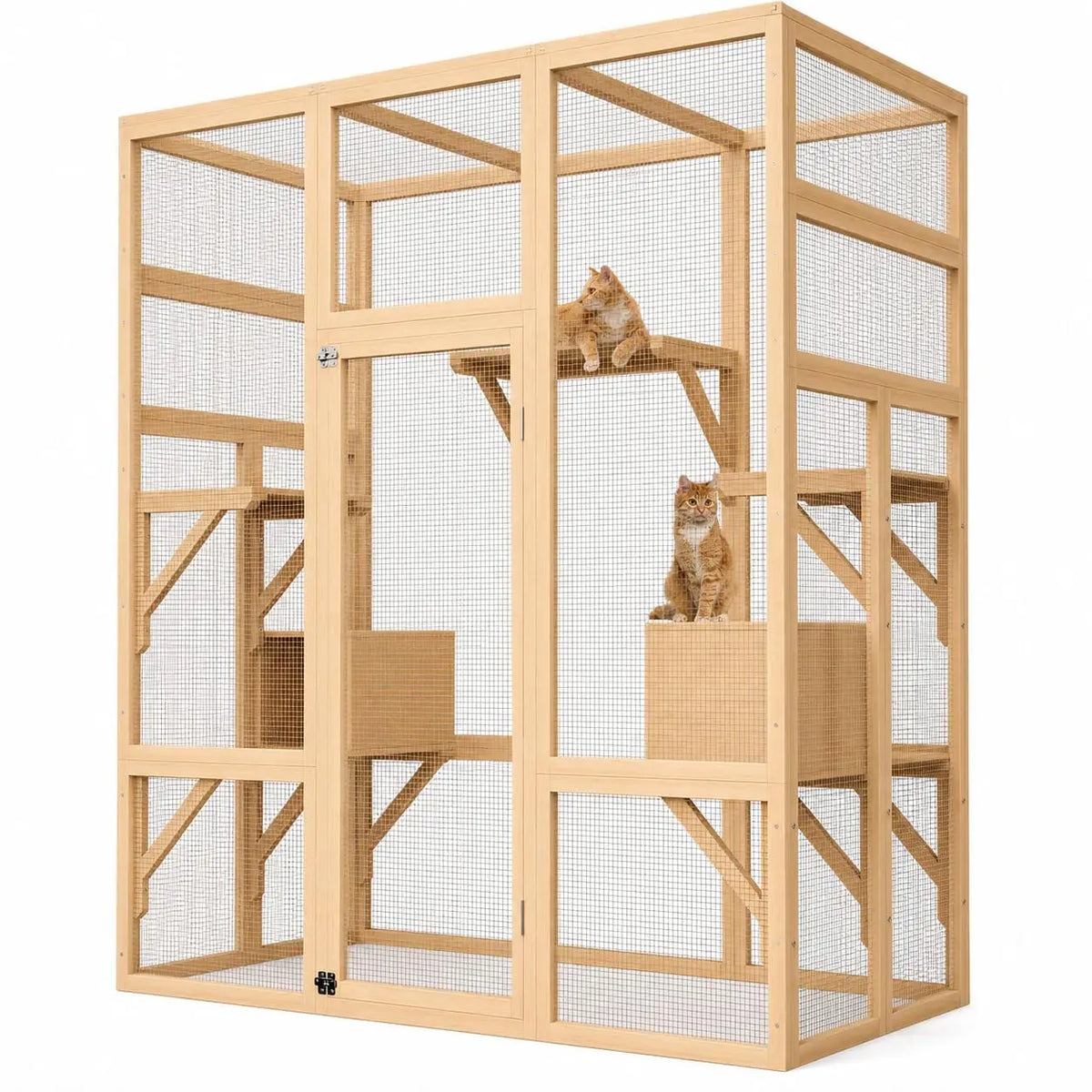 HiMISS Wooden Outdoor Catio Cat Enclosure With Weatherproof Roof