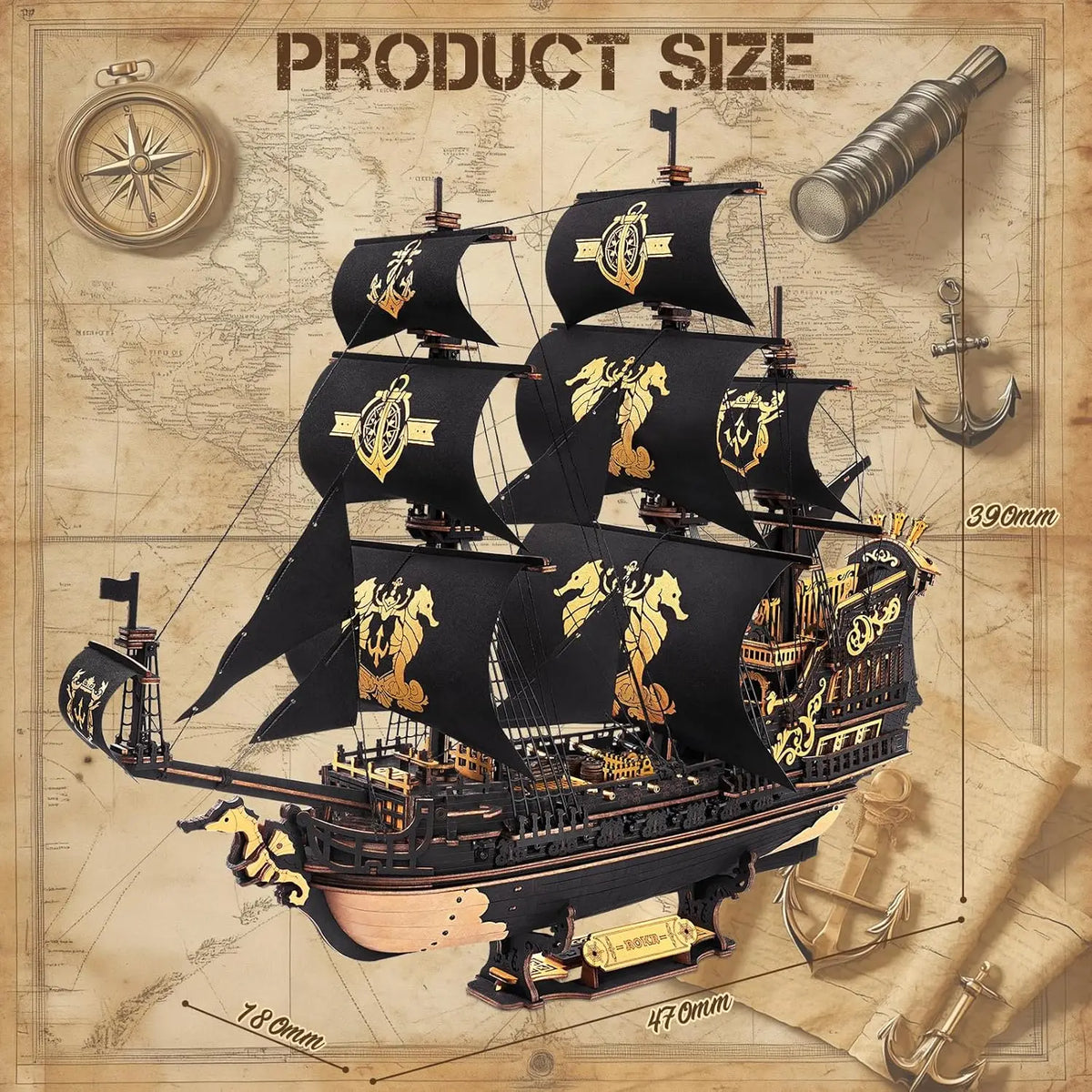 Robotime Rokr Wooden Seahouse Barque Model Building Kit