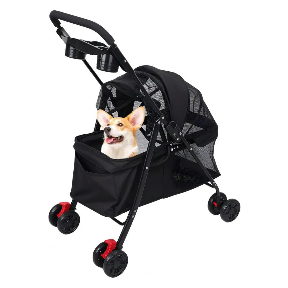 Four Wheel Folding Pet Stroller With Breathable Mesh Window