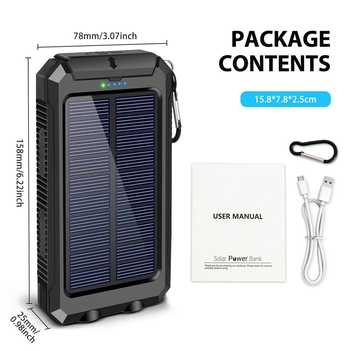 30000mAh Solar Power Bank with Flashlight Digital Display Fast Charger