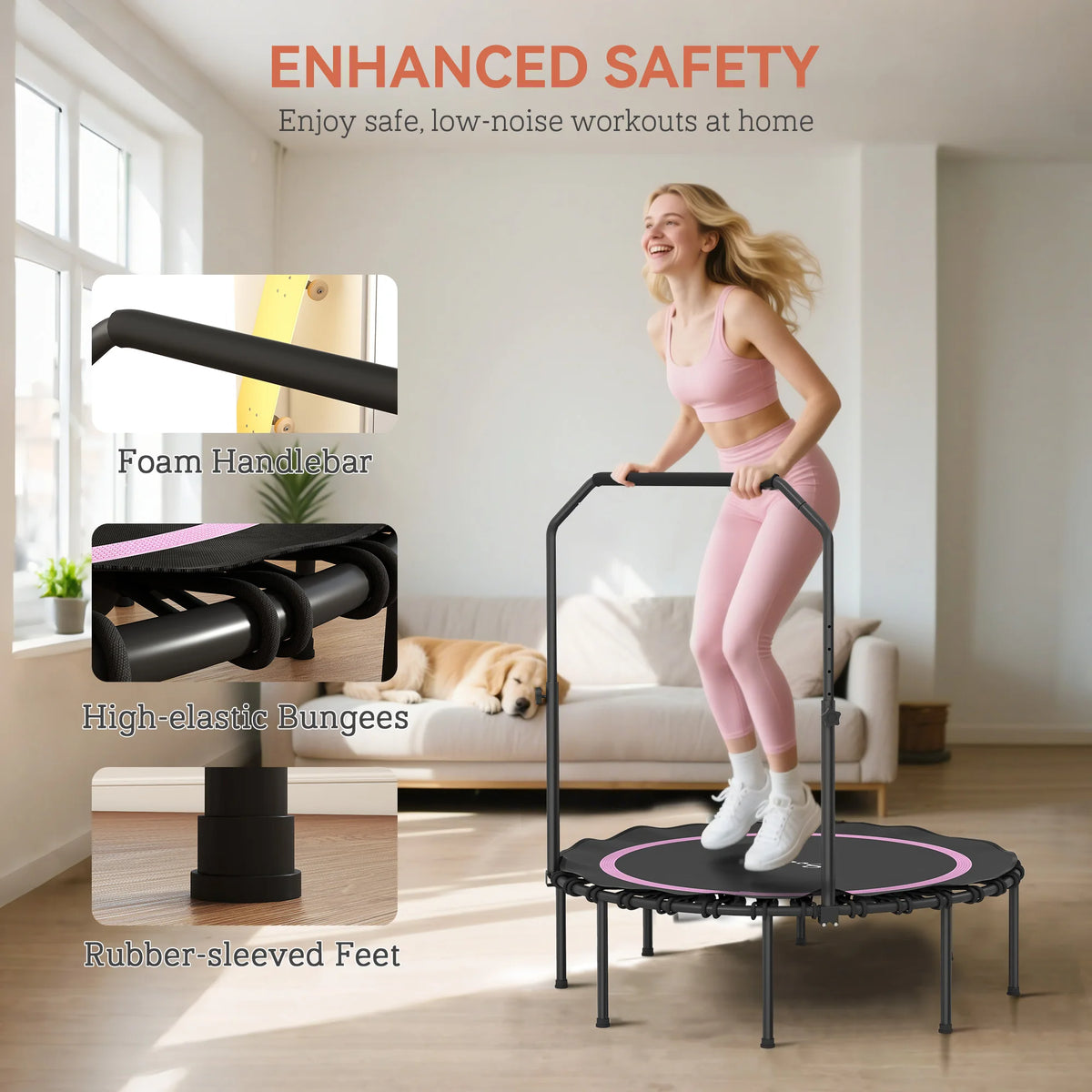 Soozier Foldable Adult Rebounder Trampoline With Adjustable Handlebar
