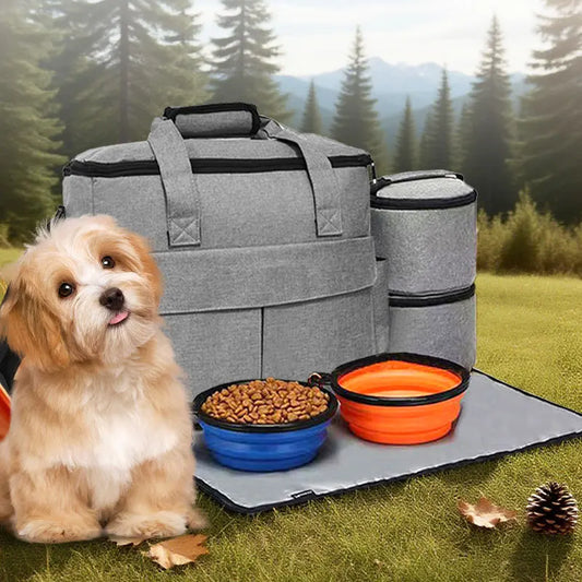 Pet Travel Backpack With Foldable Food And Snack Pouch