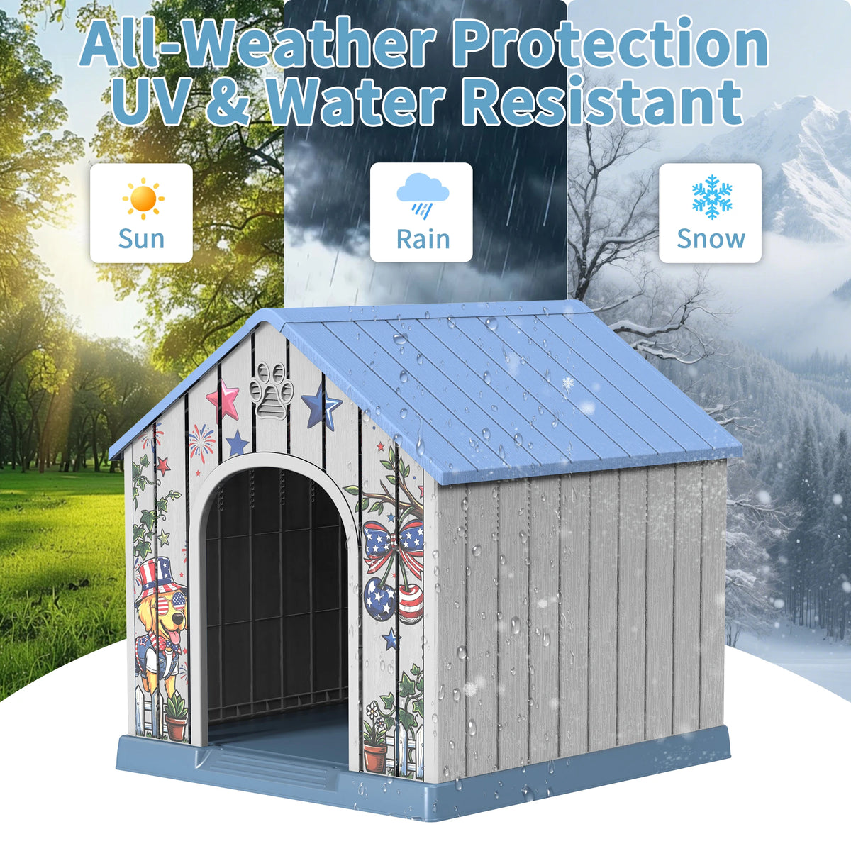 Weatherproof Plastic Outdoor Dog House With Pattern Door