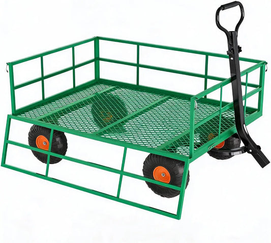 Tacleekii Heavy Duty Steel Garden Wagon With Removable Mesh Sides