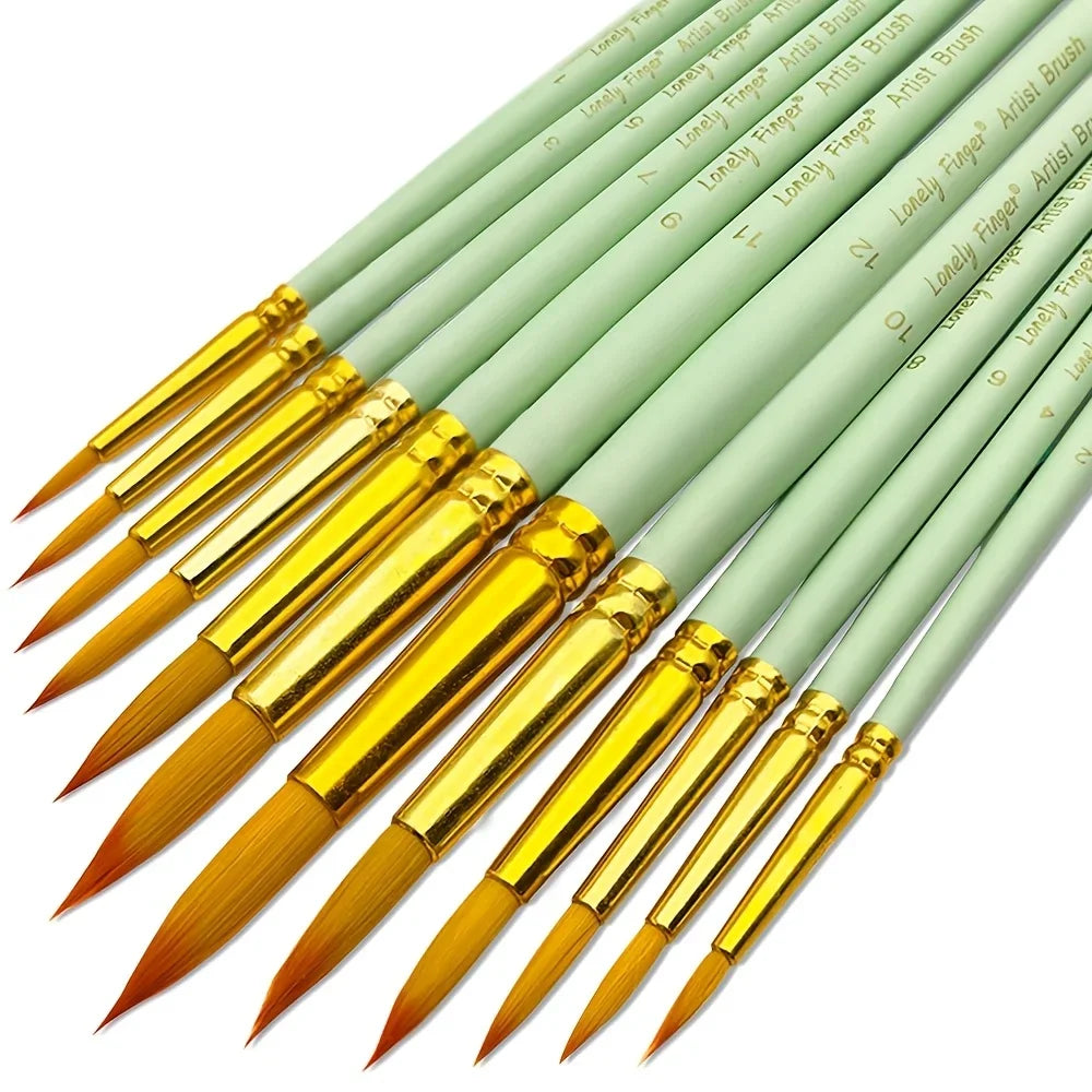 Lonely Finger 12 Piece Synthetic Nylon Artist Paint Brush Set
