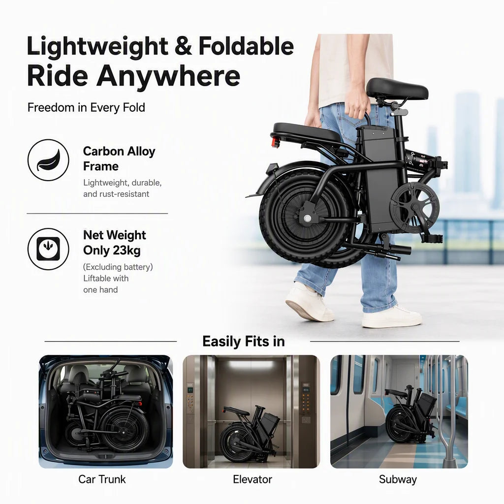 Lightweight Folding Electric Bike With Removable Battery and Dual Disc Brakes