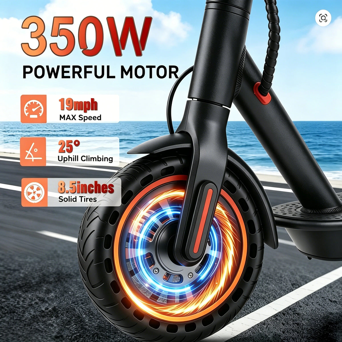 Foldable Electric Scooter, Solid Tires, Dual Brakes And LED Display
