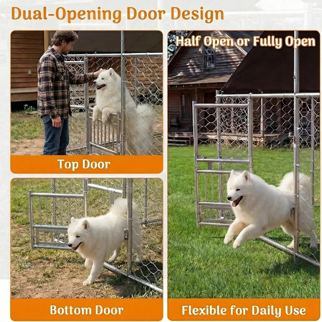Heavy Duty Outdoor Dog Kennel Featuring Dual Entry Doors