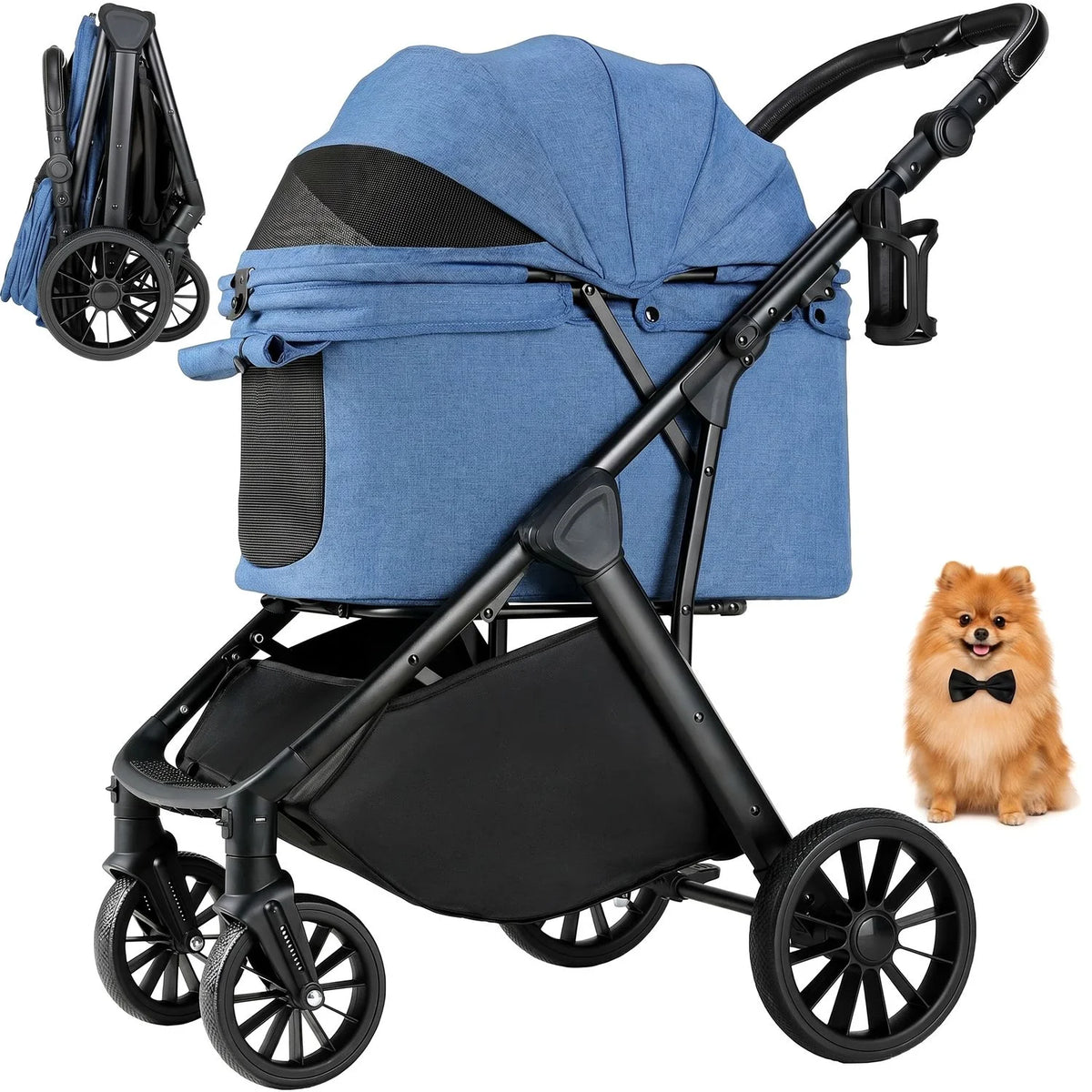 Foldable Pet Stroller for Dogs and Cats with Sun Shade