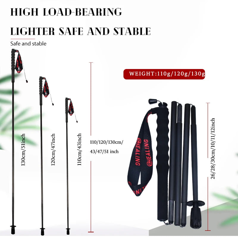 OKHEALING Carbon Fiber Foldable Trekking Poles Ultra Light Hiking Sticks