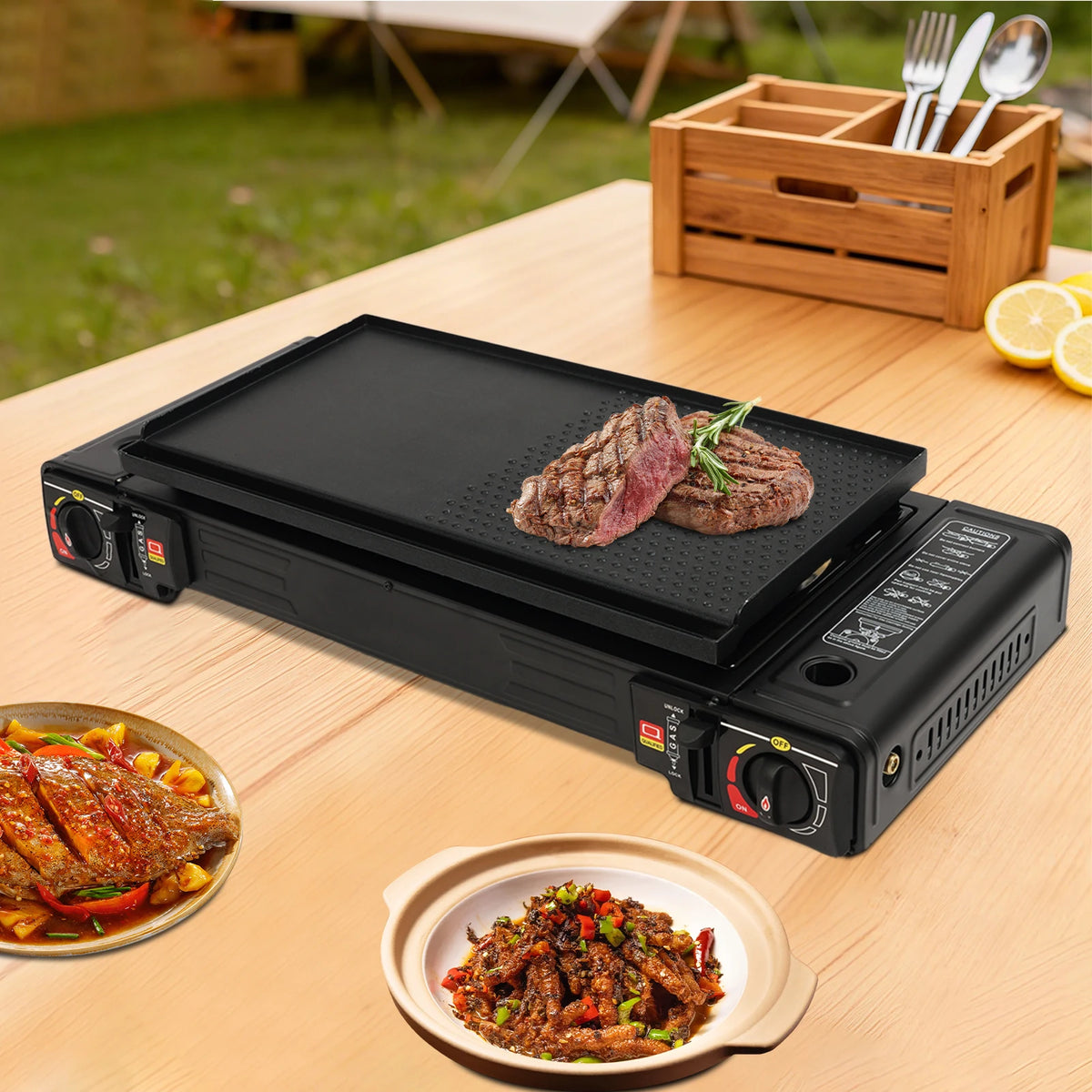 Portable Dual Burner Butane Stove With Auto Ignition Carry Case