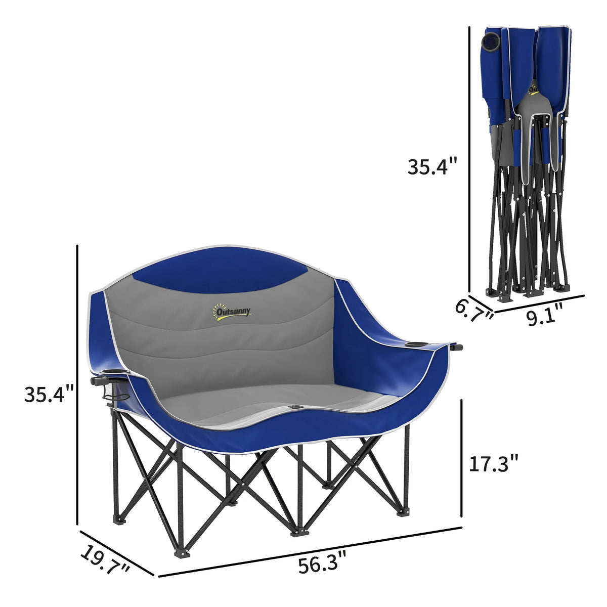 Outsunny Double Camping Chair Padded Folding Outdoor Beach Seat