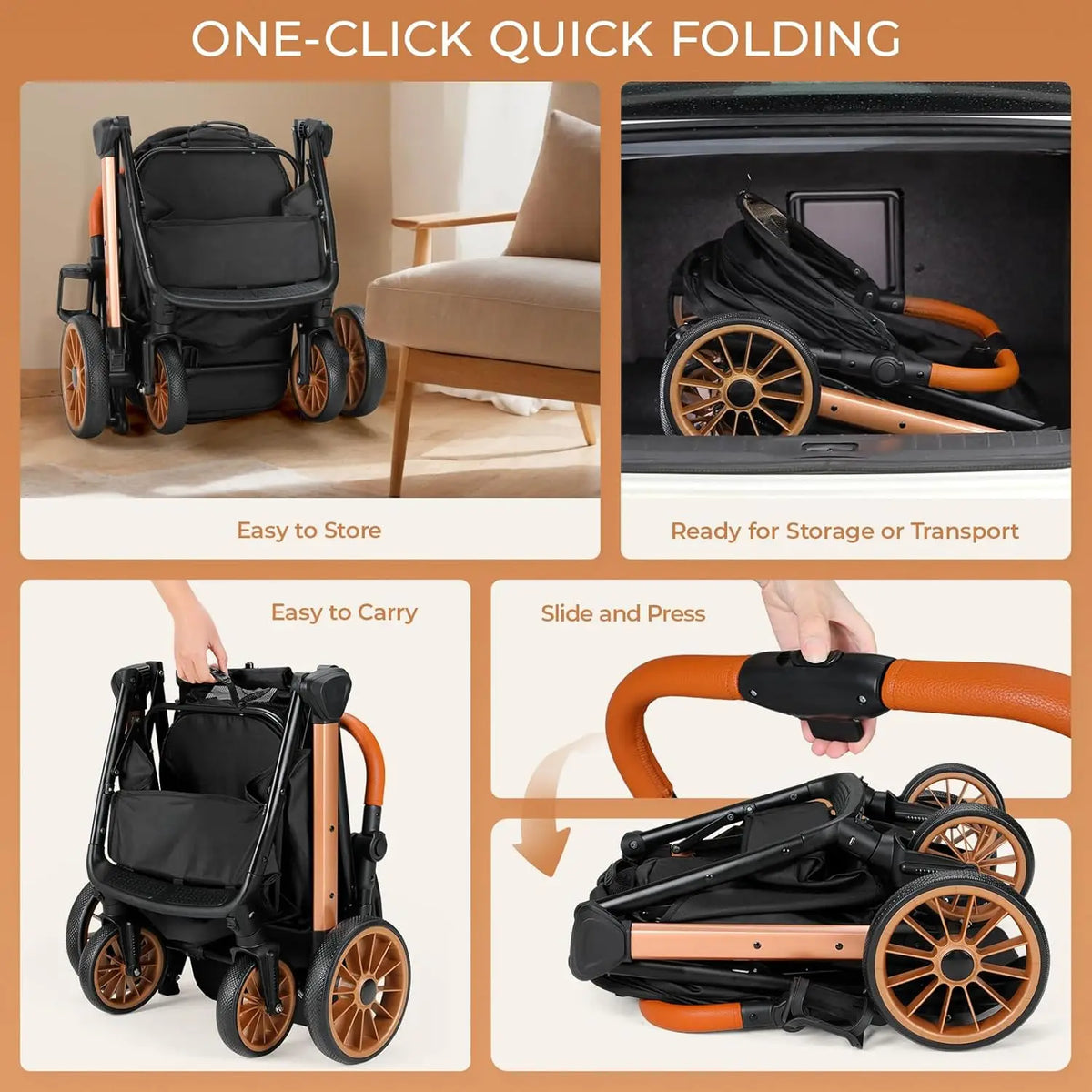 Foldable Pet Stroller for Dogs and Cats with Sun Shade