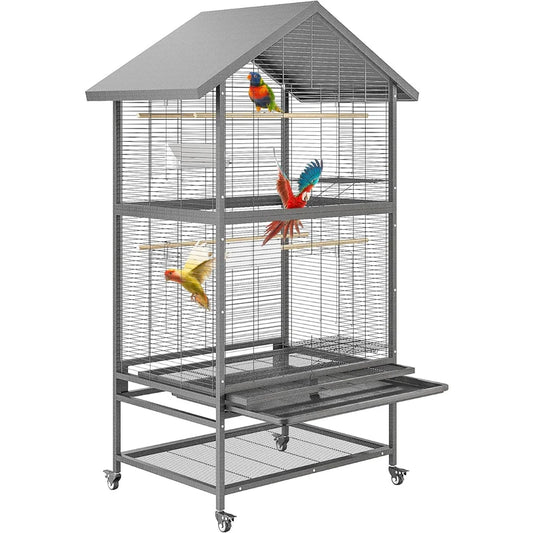 Large Wrought Iron Parrot Flight Cage With Rolling Stand
