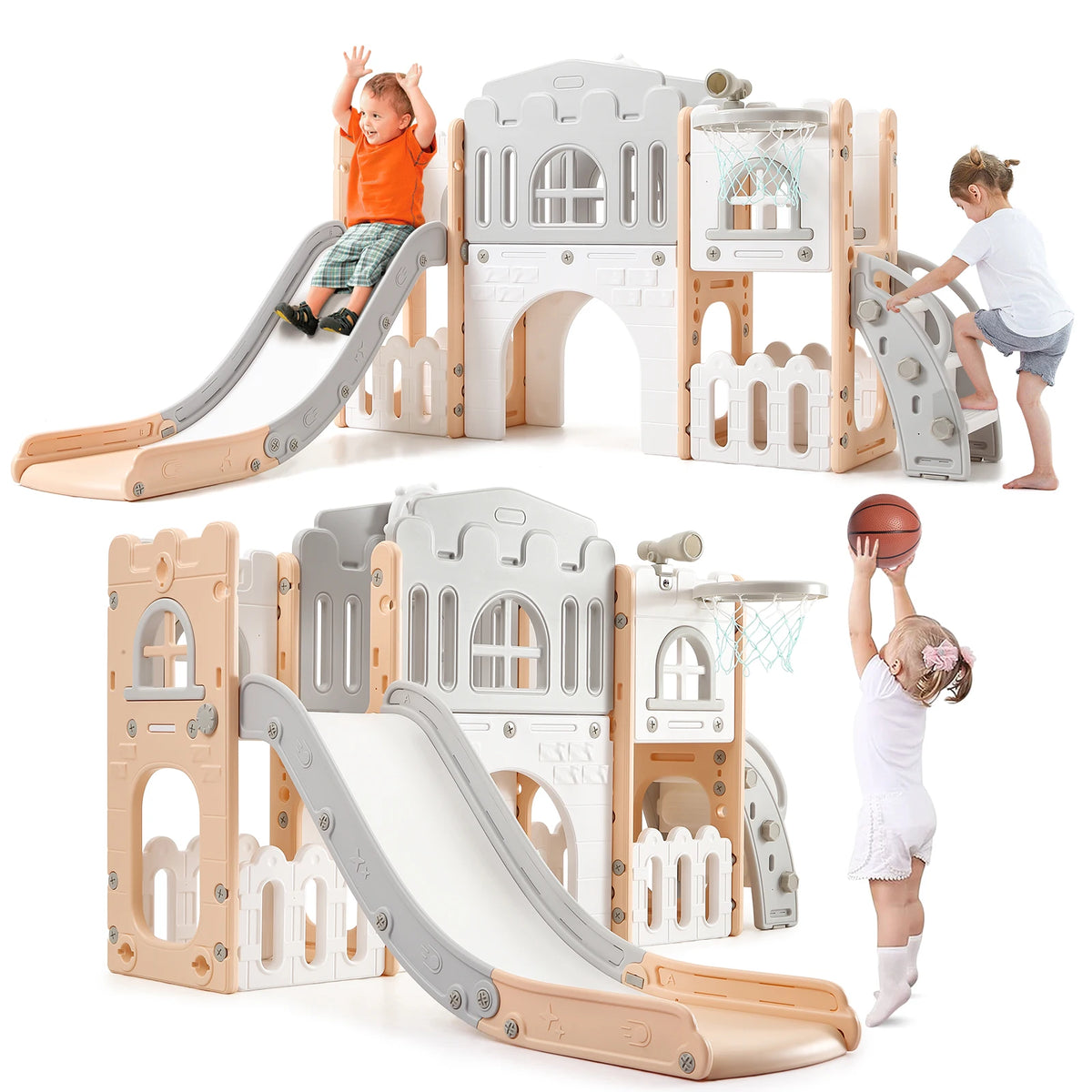 Toddler Indoor Playground Set With Slide And Basketball Hoop