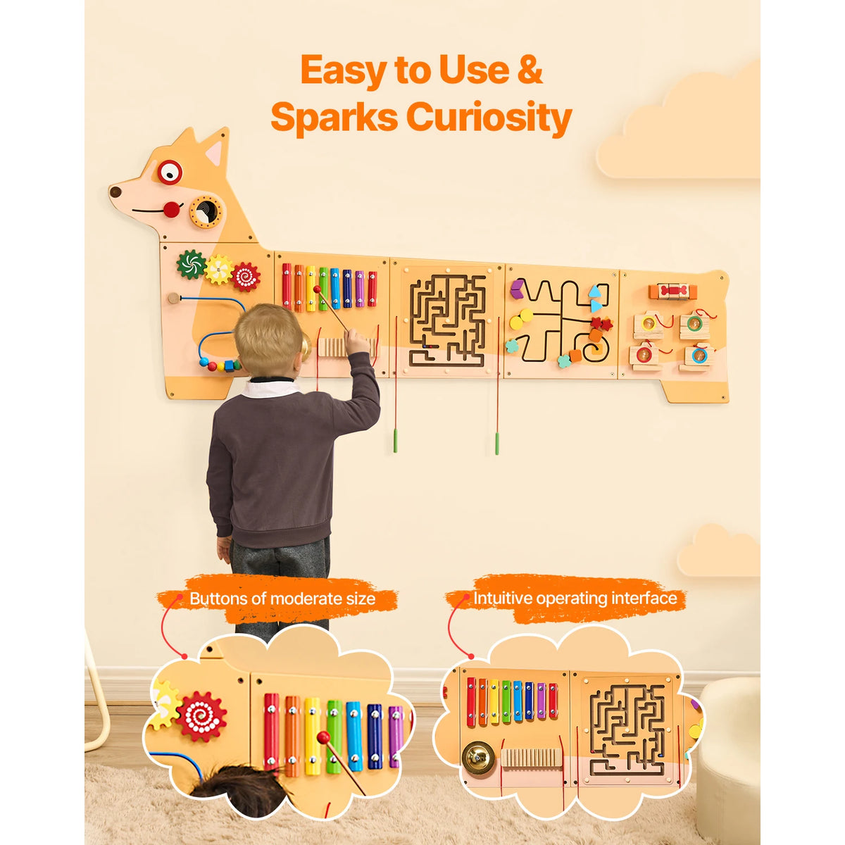 SucceBuy Montessori Activity Wall Panel For Kids Sensory Learning