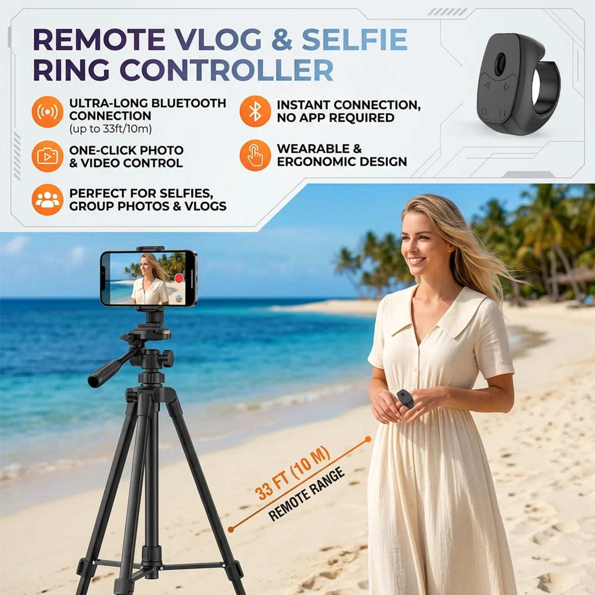 Ergonomic Bluetooth Wearable Ring Remote Control For Handheld Devices
