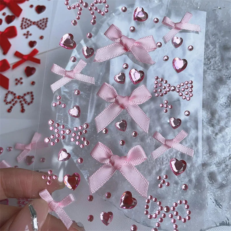 3D Bow Heart Kpop Photocard Stickers For Scrapbook Journals