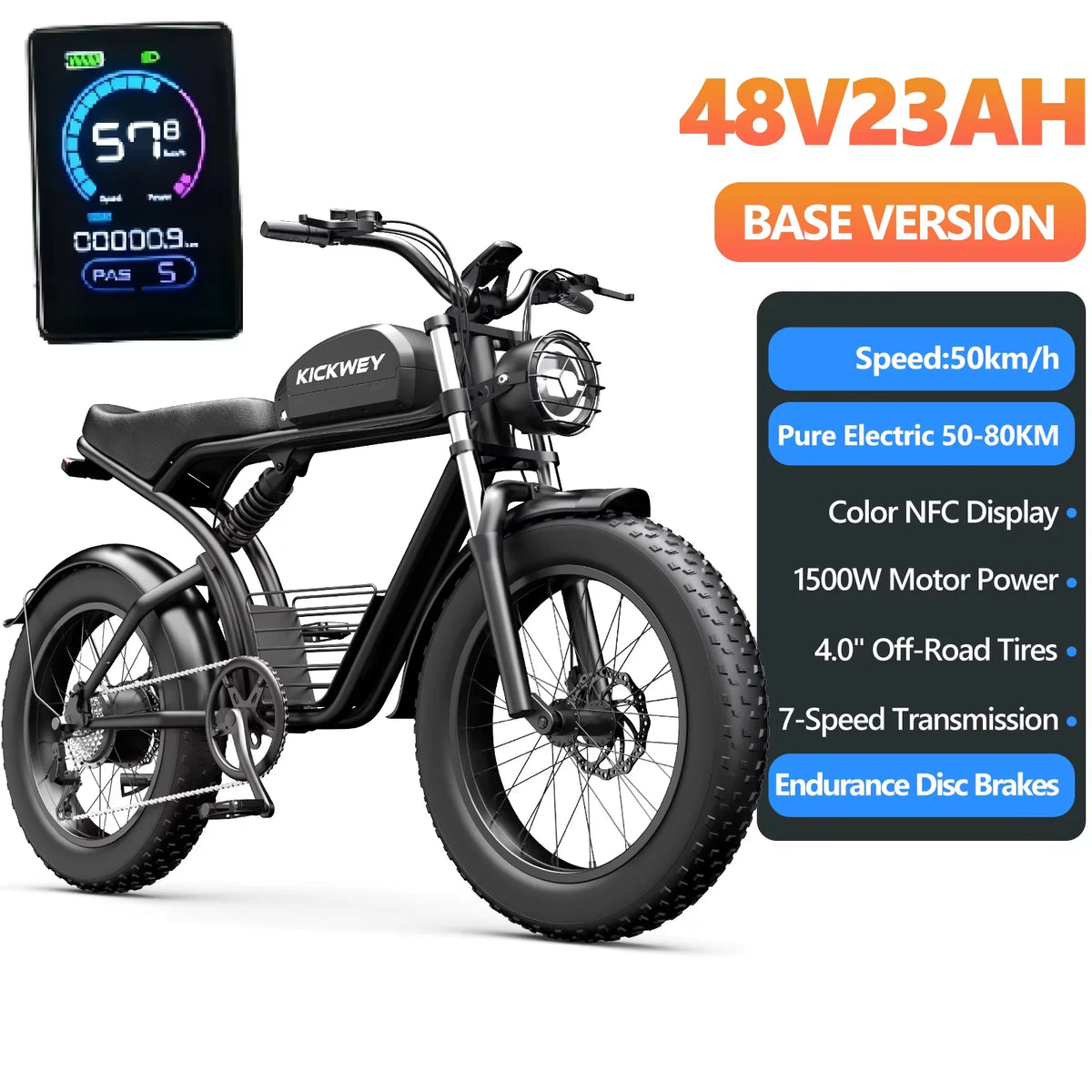 KICKWEY K7 3000W Dual Motor Electric Bike, 48V 23AH Long Range Full-Suspension Off-Road E-Bike, 7-Speed 20x4.0 Fat Tire All-Terrain Electric Bicycle for Mountain, Sand, Snow & Road