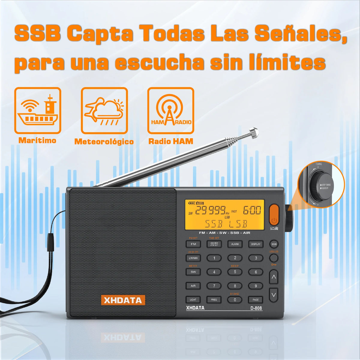 XHDATA D808 Portable Multiband AM FM MW Shortwave Radio Receiver