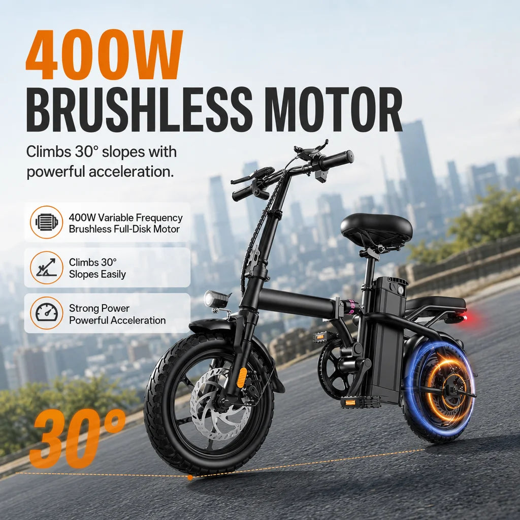 Lightweight Folding Electric Bike With Removable Battery and Dual Disc Brakes