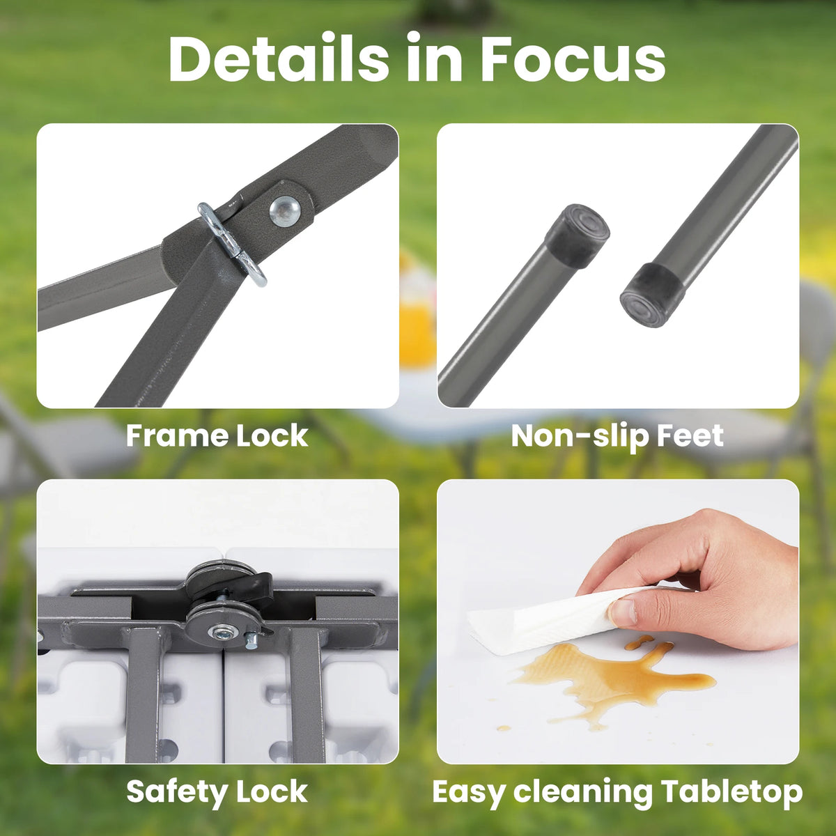 JHK Folding Camping Table With Carry Handle And Safety Lock