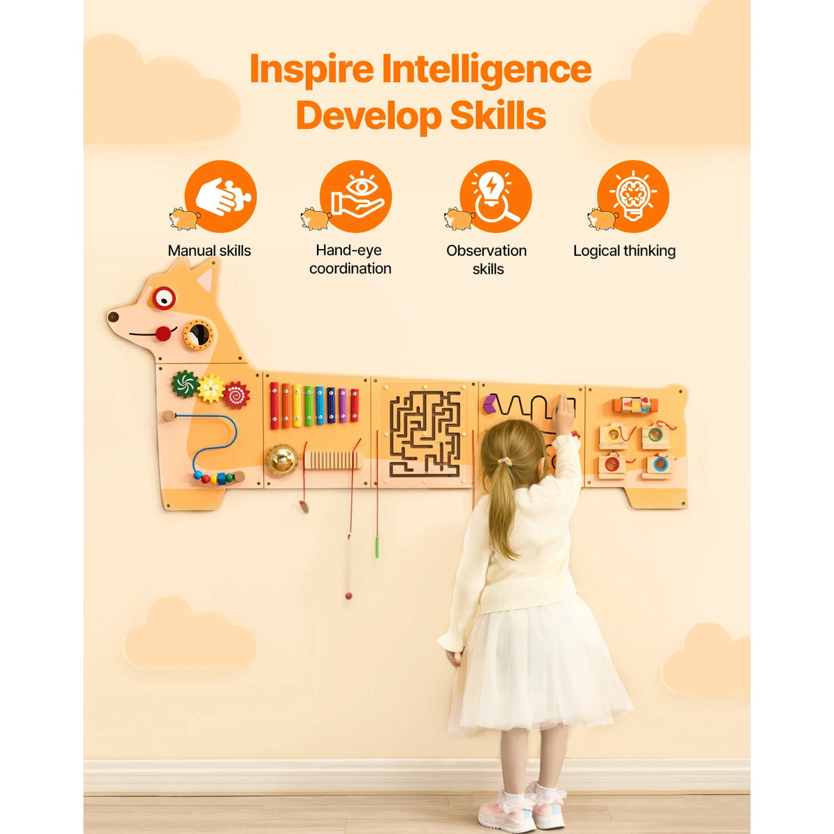 SucceBuy Montessori Activity Wall Panel For Kids Sensory Learning