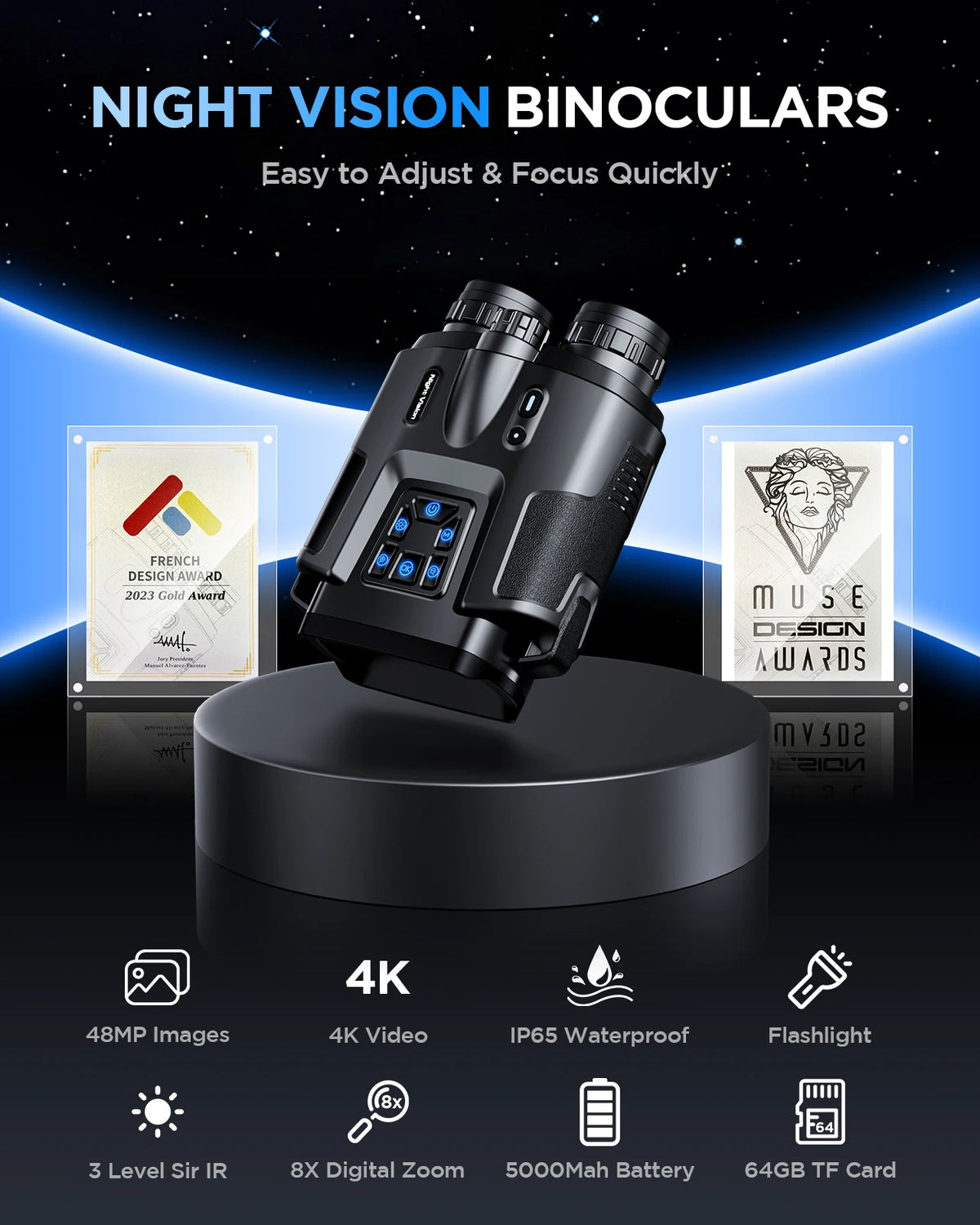 Letcmoi 4K Night Vision Binoculars With Rechargeable Battery And Screen