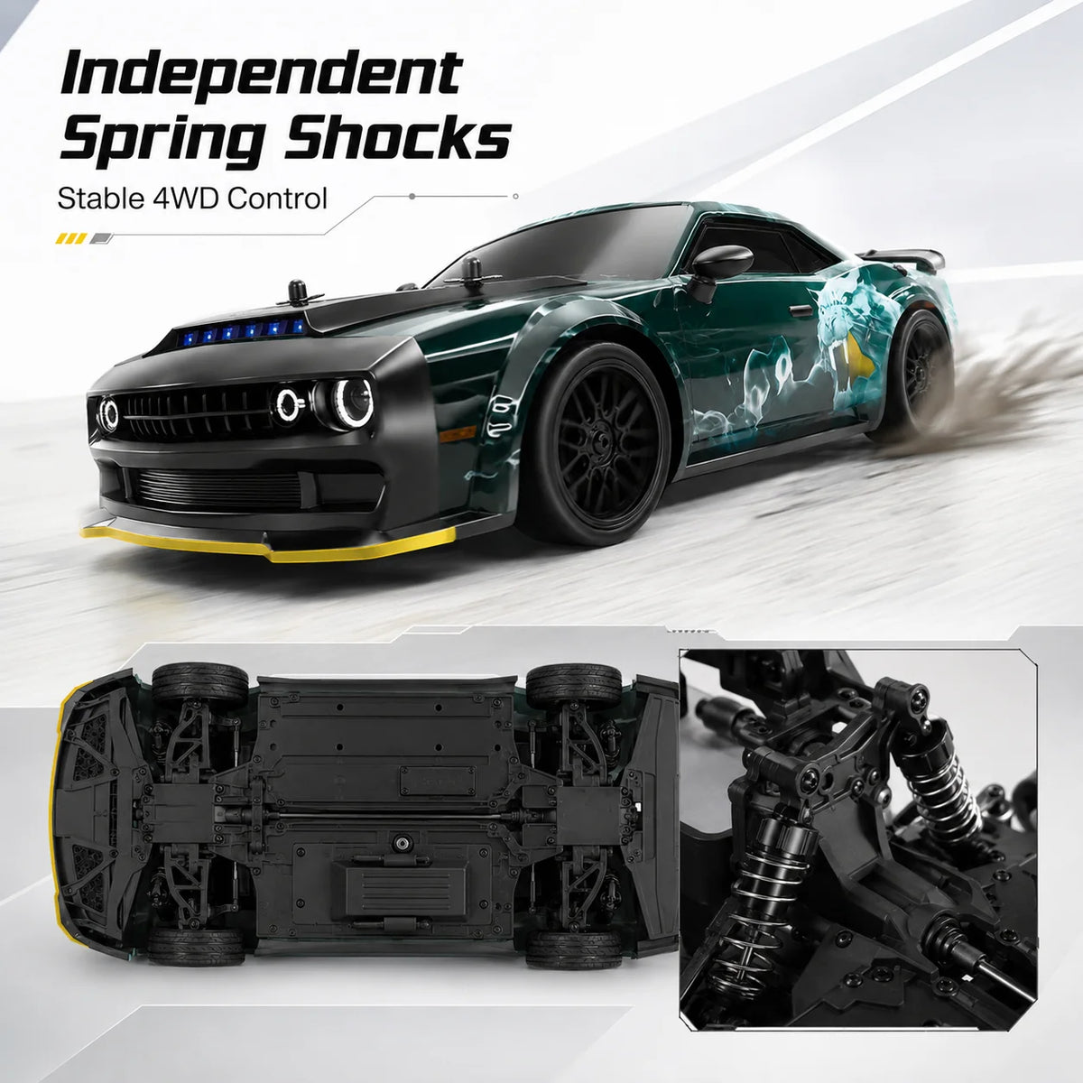 ZNLYRION 4WD RC Drift Buggy Metal Differential With LED Signals