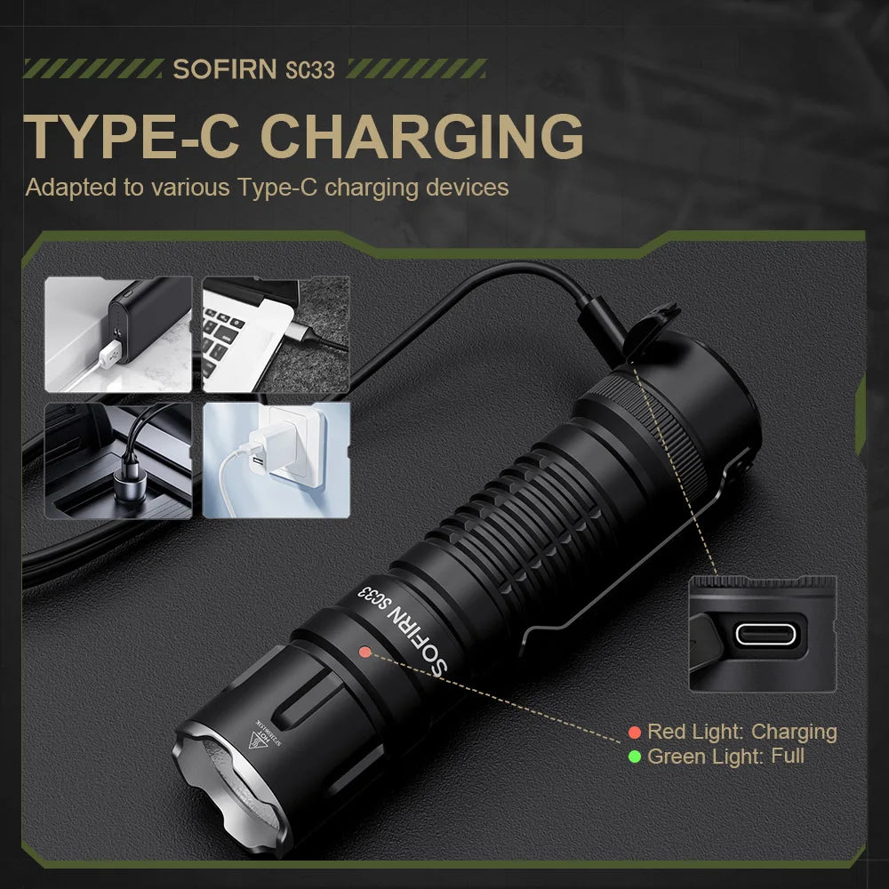 Sofirn SC33 XHP70 LED Flashlight 5200 Lumen Rechargeable Aluminum