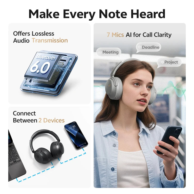 QCY H3S Wireless Headphones With Adaptive ANC And Spatial Sound