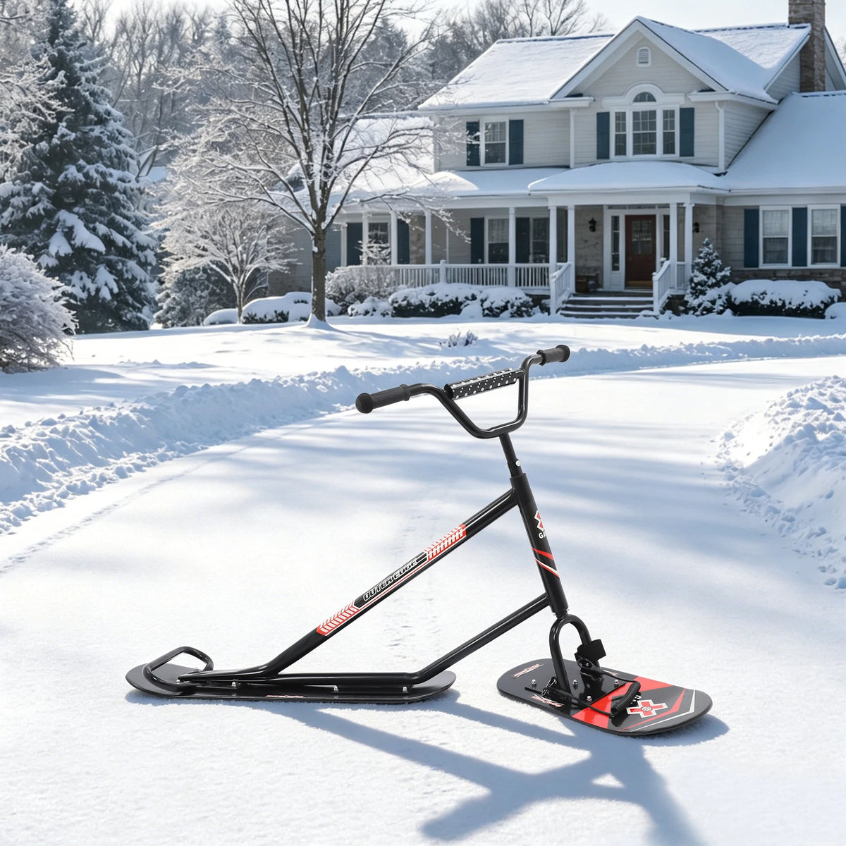 Snow Scooter With Dual Skis And 360 Degree Steering