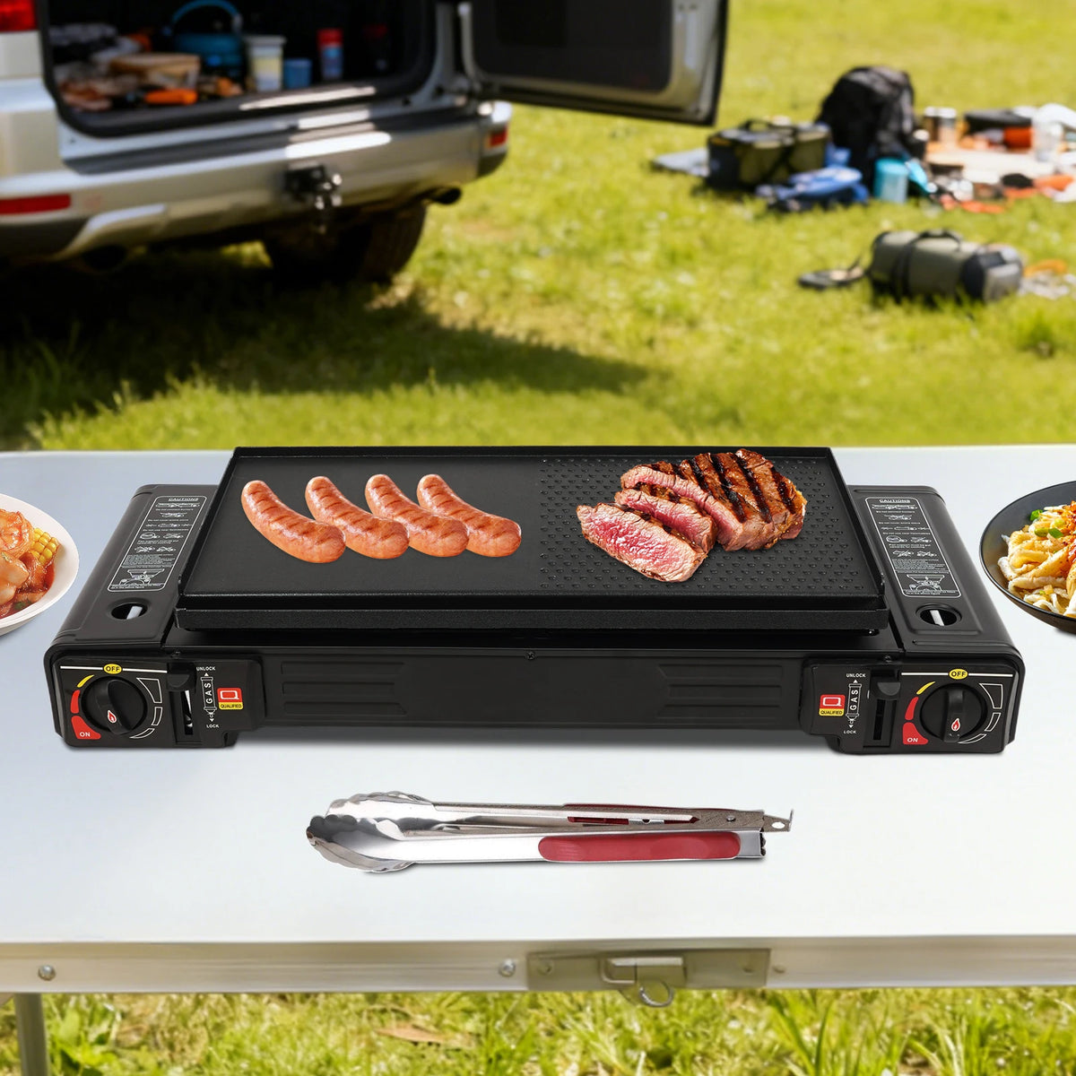 Portable Dual Burner Butane Stove With Auto Ignition Carry Case