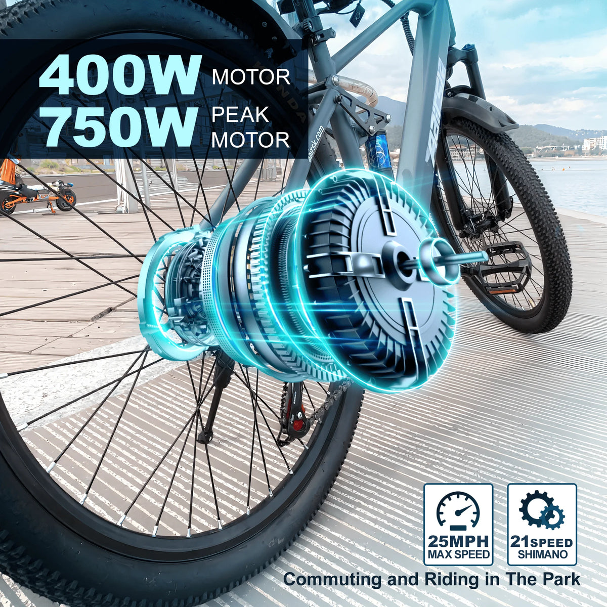 750W Electric Mountain And City Bike With Shimano 21 Speed