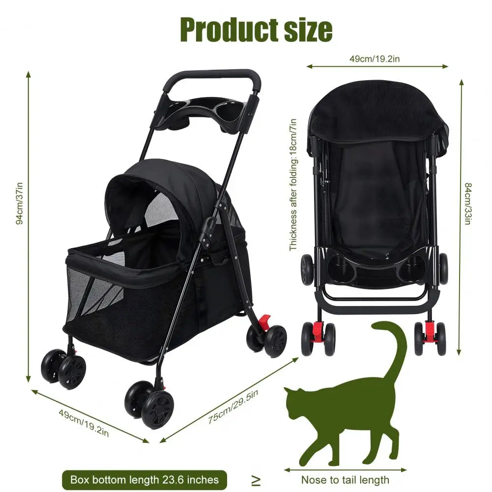 Four Wheel Folding Pet Stroller With Breathable Mesh Window