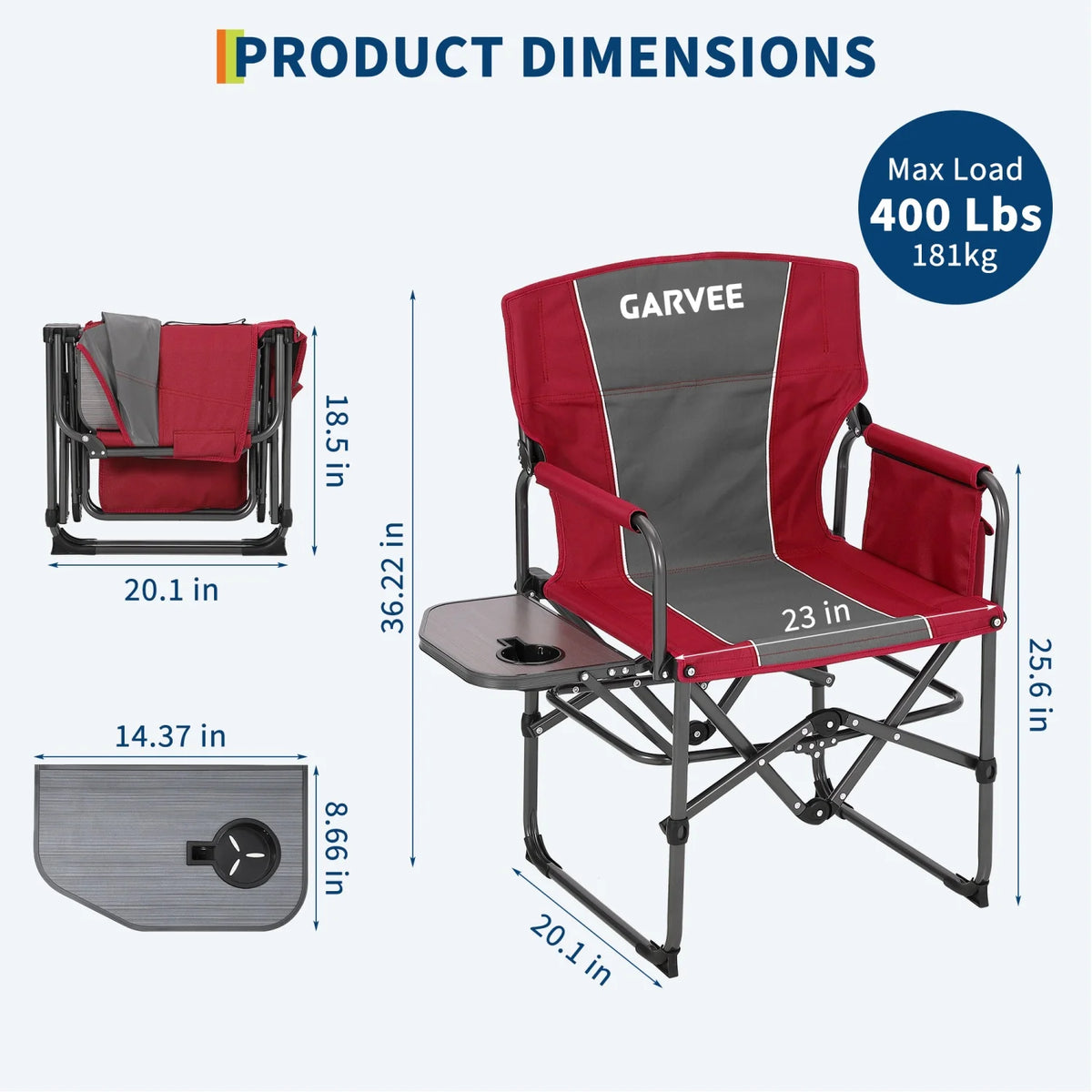 HiMiss Heavy Duty Folding Directors Chair Side Table Cup Holder
