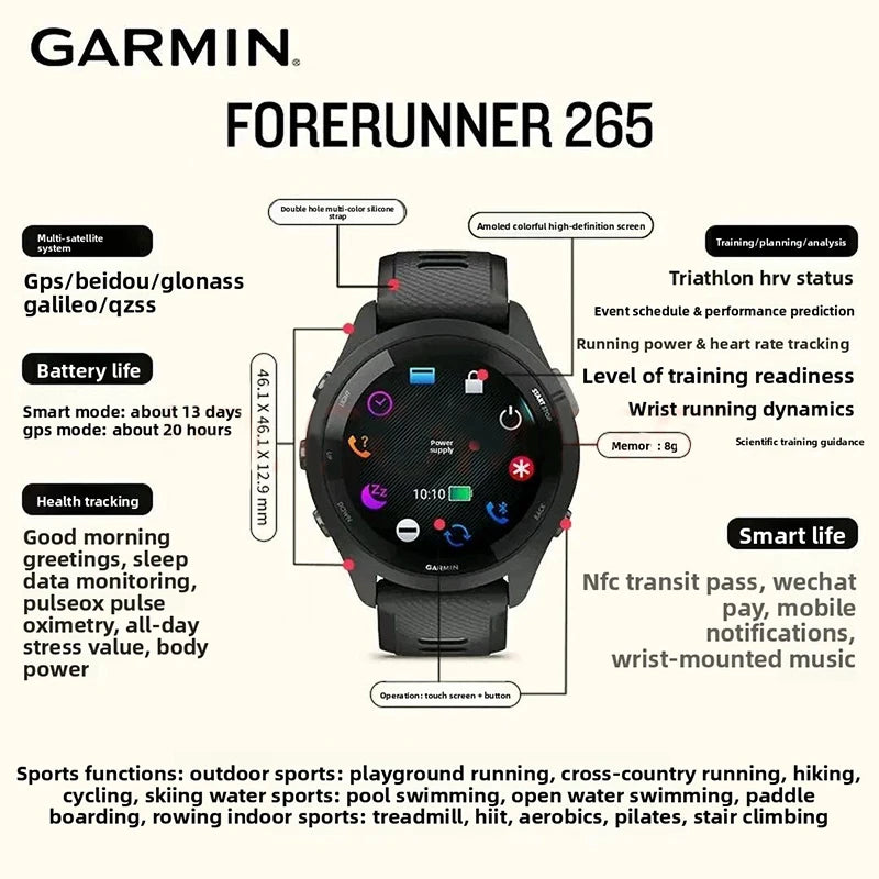 Garmin Forerunner 265 GPS Fitness Smartwatch AMOLED Display