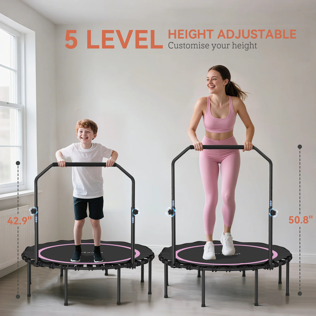 Soozier Foldable Adult Rebounder Trampoline With Adjustable Handlebar