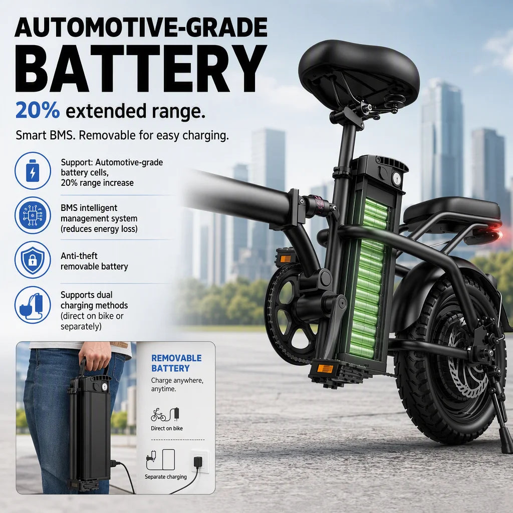 Lightweight Folding Electric Bike With Removable Battery and Dual Disc Brakes