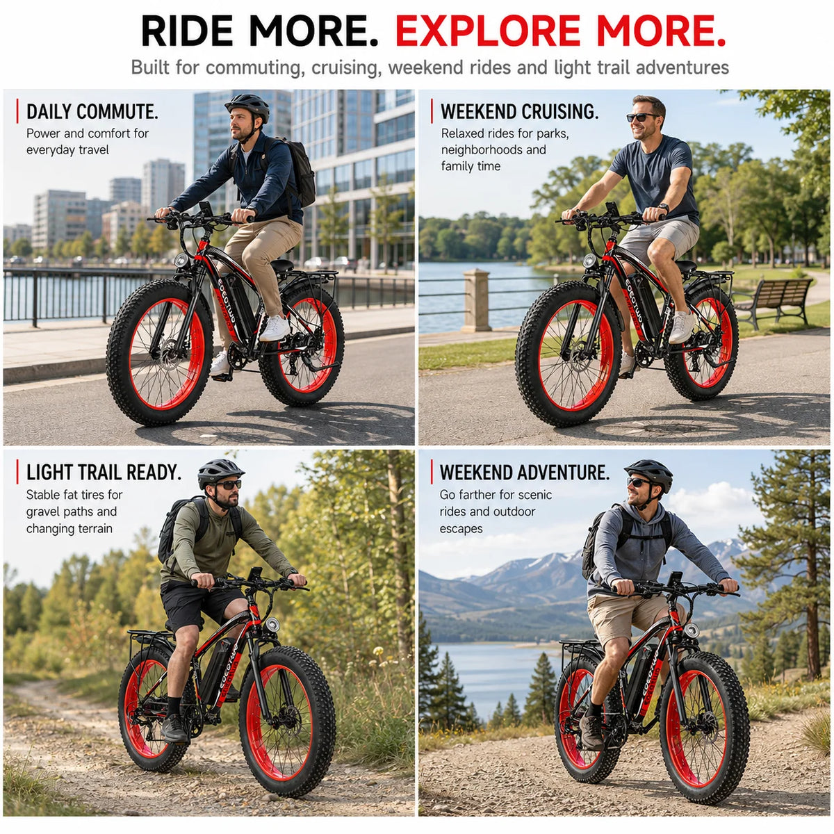 EOEOTWO Electric Bike for Adults, 26 Inch Fat Tire E-Bike, 1500W Peak, 48V 15Ah Removable Battery, 34MPH All Terrain Ebike