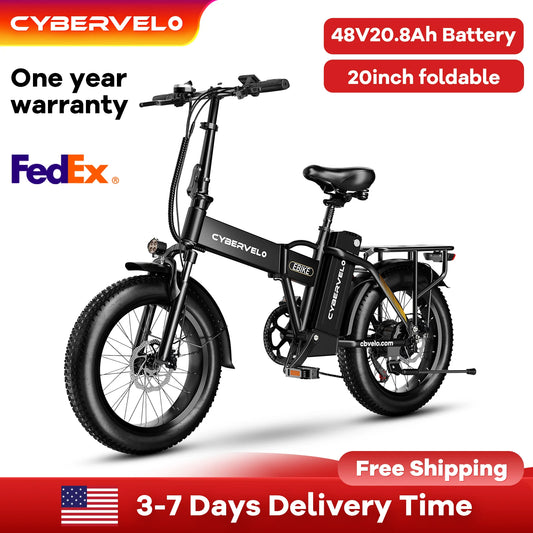 Cybervelo Fat Tire Electric Bike With Removable Battery 1000W Peak