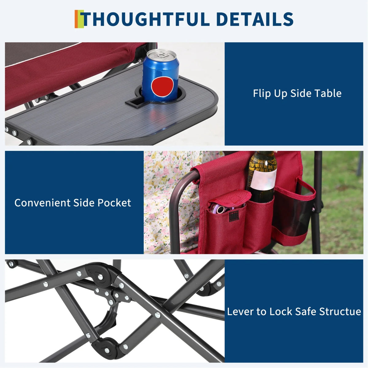 HiMiss Heavy Duty Folding Directors Chair Side Table Cup Holder